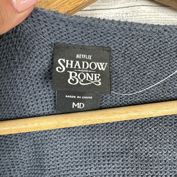 Hot Topic Shadow and Bone Inej Womens M Hooded Cardigan Crows Logo 19886327 Blue - Picture 9 of 11